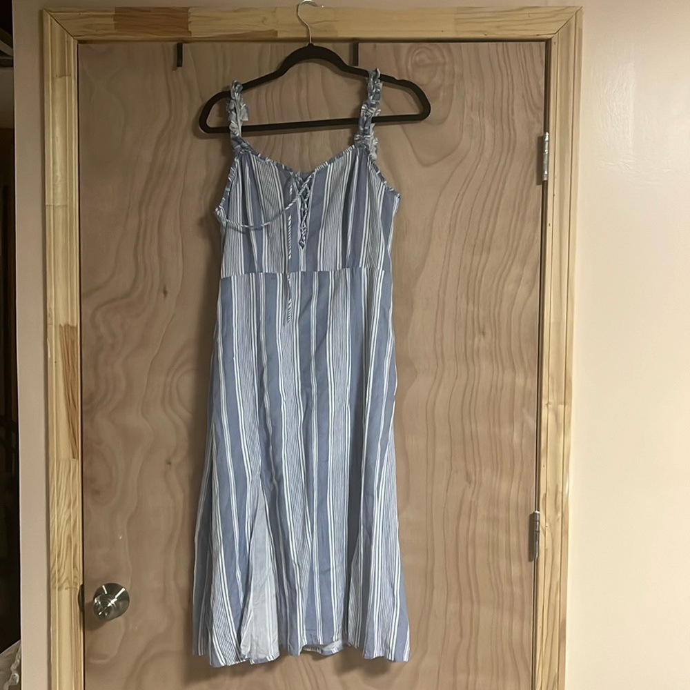 Blue and white striped dress